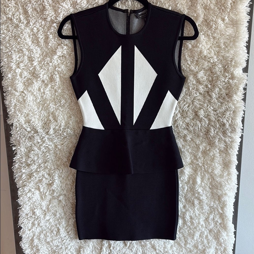 Elegant Black and White BCBG Max Azria Peplum Dress